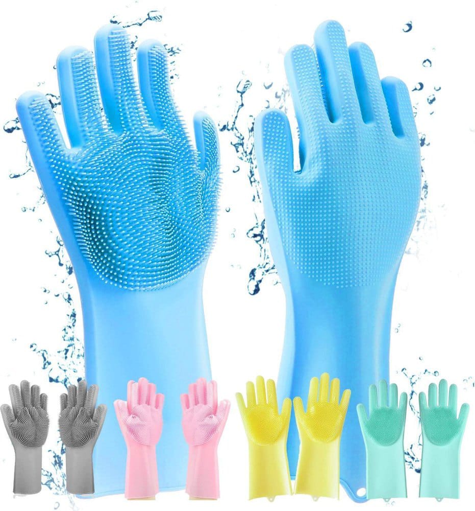 Magic Silicone Dish washing Gloves – Reusable Rubber Cleaning Gloves with Built-In Scrubber for Kitchen & Household Use (Random color) - Image 2