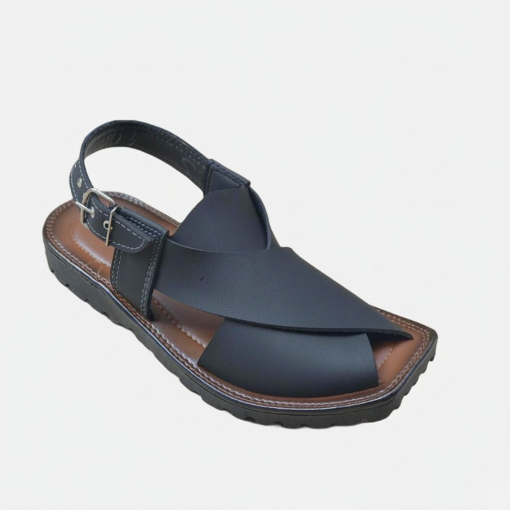 M.K SOFT - Men's Sandals on Synthetic Material - Synthetic Peshawari Sandals for men (Black) - Image 3