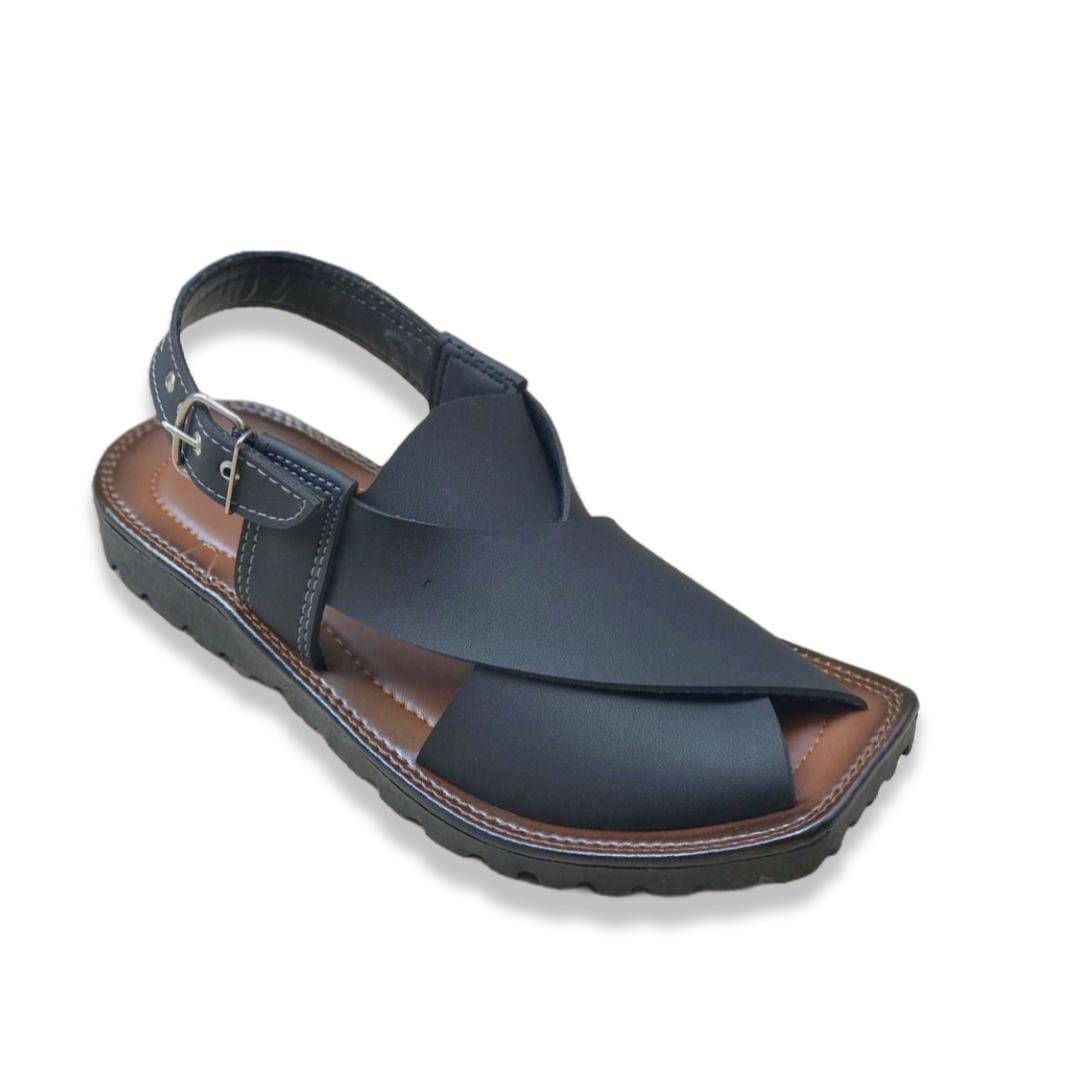 M.K SOFT - Men's Sandals on Synthetic Material - Synthetic Peshawari Sandals for men (Black) - Image 2