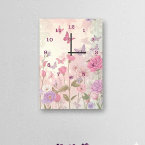 Floral Garden-Inspired Digital Printed Wooden Wall Clock – 12x16" Hanging Decor with Butterflies, Roses & Elegant Hook Mount