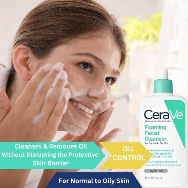 CeraVe Foaming Facial Cleanser for Normal to Oily Skin – Oil Control with Ceramides, Niacinamide & Hyaluronic Acid, 237ml - Image 5