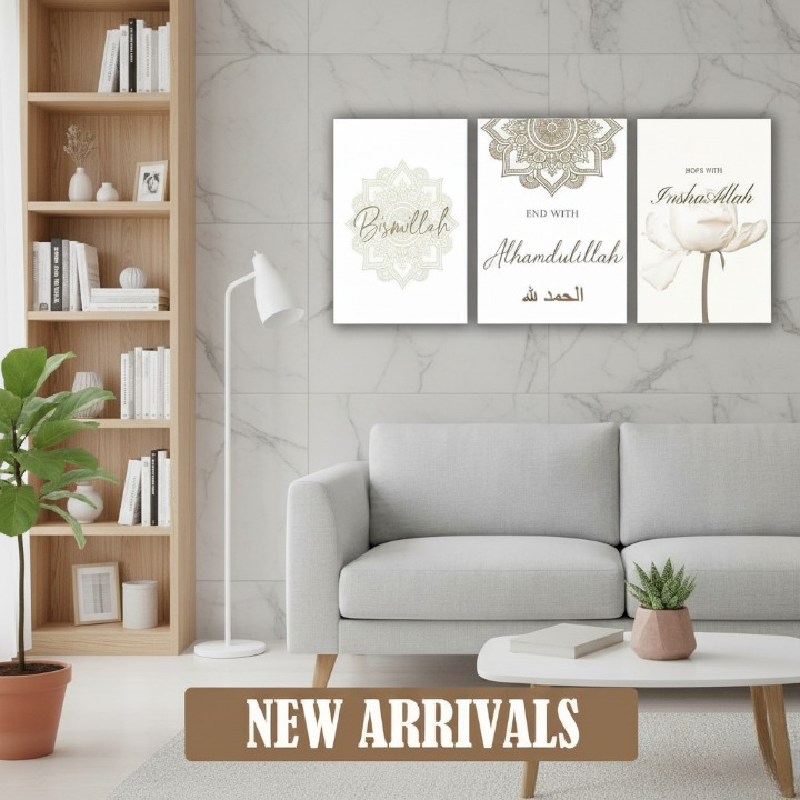 3-Piece Islamic Wall Art Frame Set – Bismillah, Alhamdulillah & InshaAllah Quotes – 8x11 Inch Modern Home Décor with Double Tape for Easy Mounting - Image 3