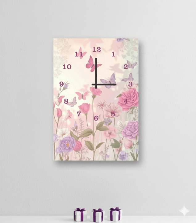 Floral Garden-Inspired Digital Printed Wooden Wall Clock – 12x16" Hanging Decor with Butterflies, Roses & Elegant Hook Mount - Image 2