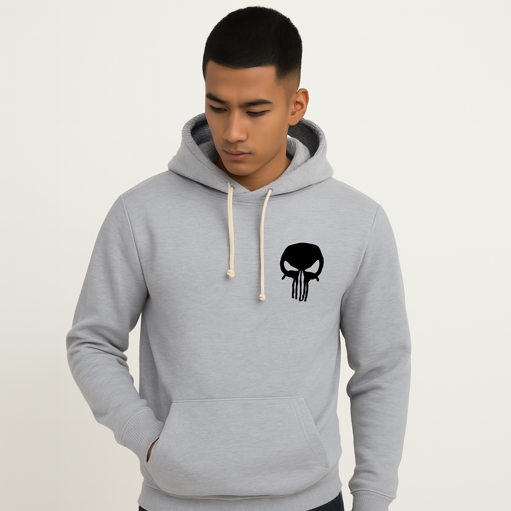 Printed Grey Hoodie for Teens & Adults – Black Skull Graphic, Premium Fabric - Image 3