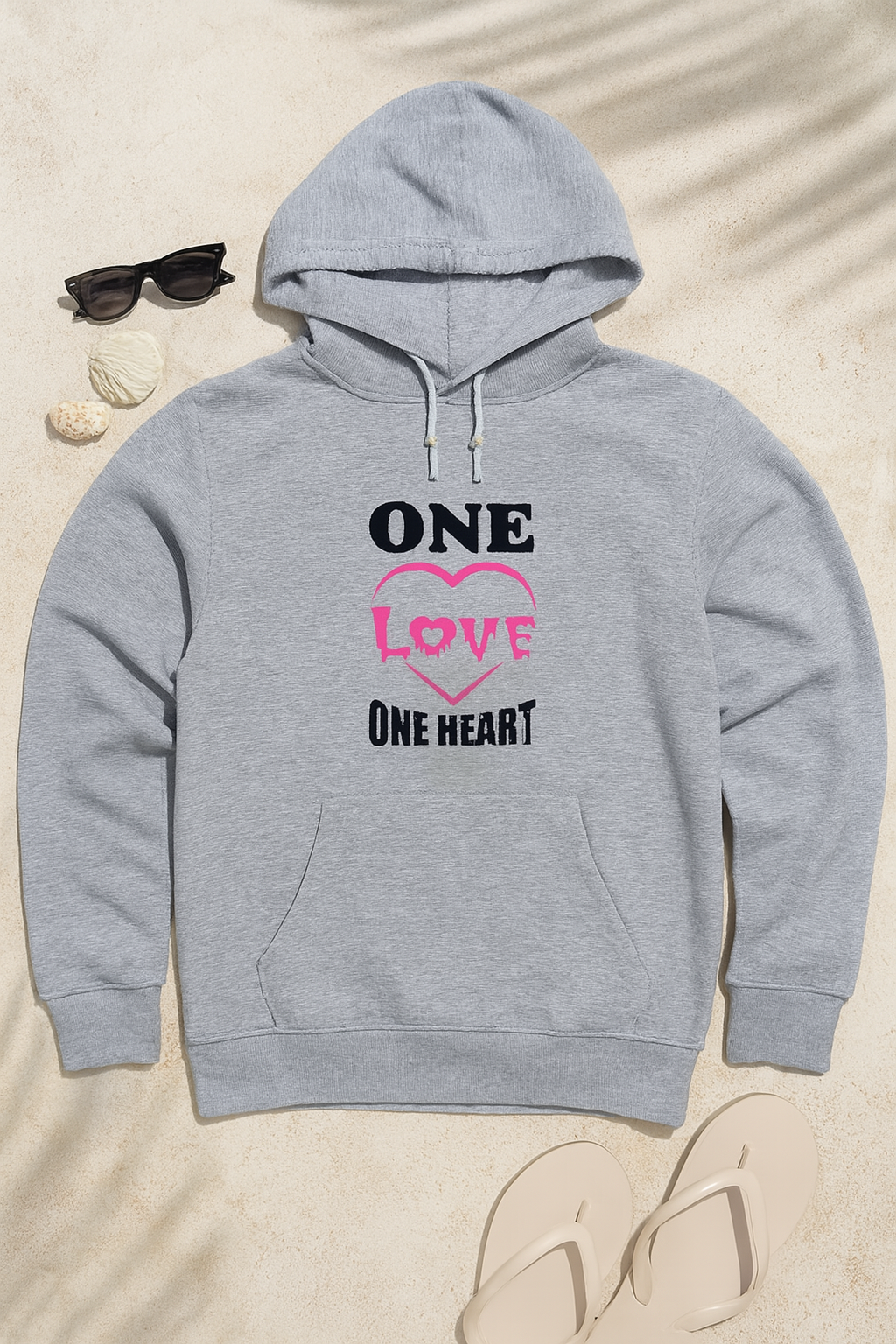 New Summer Collection Full Grey Hoodie one love one heart Printed For girl And Boys - Image 2