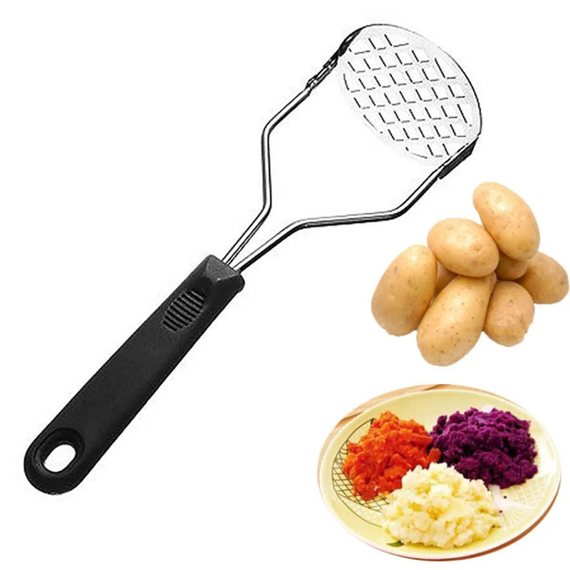 Potato Masher Stainless Steel Manual Kitchen Vegetable Ricer Fruit Banana Egg Crusher Tool - Random Color