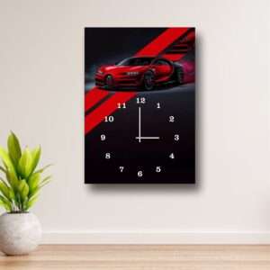 Luxury Sports Car Wall Clock – Bugatti Chiron Design, 12x16” Wooden Frame (Without Battery)