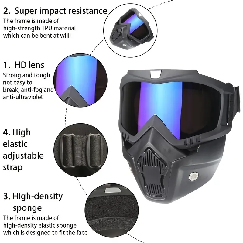 (NW000393) Motorcycle Goggles with Removable Full Face Mask Riding Glasses Dirt Bike ATV Motocross Detachable Eyewear (Random glass Shade) - Image 5