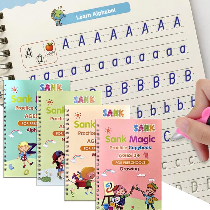 Sank Magic Book Reusable Handwriting Book Set for Kids (4 Books + Pen with 10 Refills) - Montessori Preschool Tracing Practice - Image 2