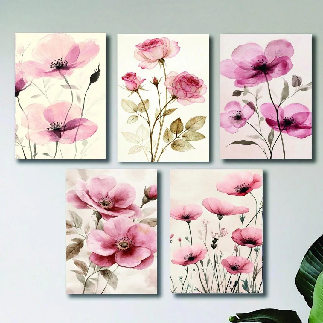 Set of 5 Floral Wooden Wall Frames – 8x11 Inch Decorative Art Panels with Double Tape - Image 2