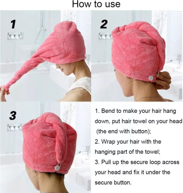 Hair Drying Towel Cap – Quick Dry, Soft & Absorbent Turban Wrap for Women | Anti-Frizz Hair Wrap Towel for Bathroom & Salon Use - Image 4
