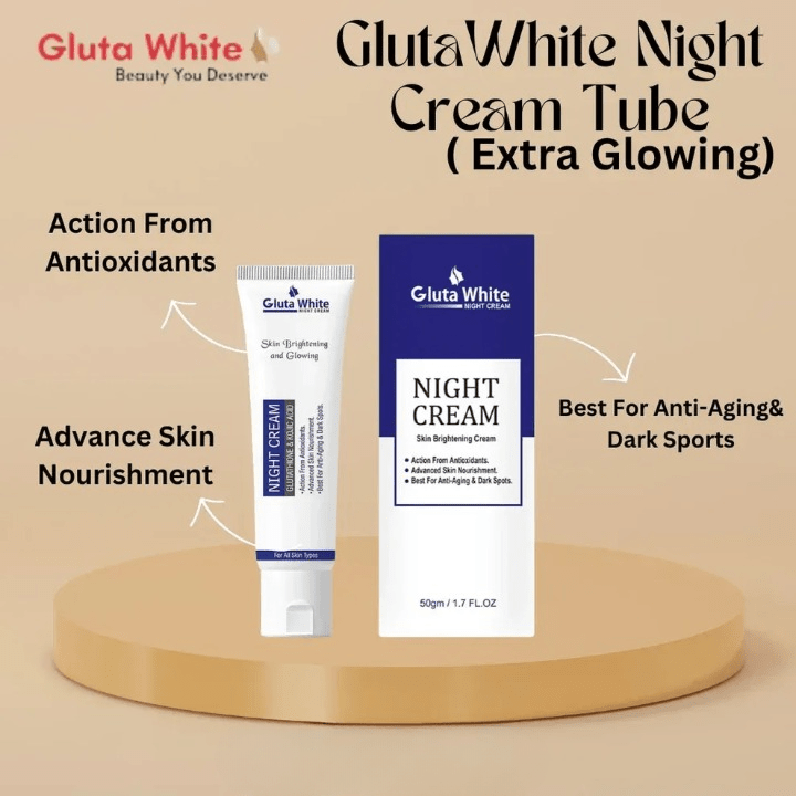Gluta White Night Cream – Advanced Skin Brightening, Nourishing & Anti-Aging Formula (50ml) - Image 3