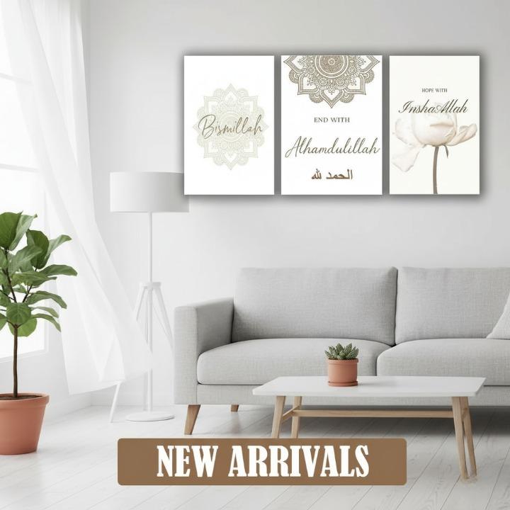 3-Piece Islamic Wall Art Frame Set – Bismillah, Alhamdulillah & InshaAllah Quotes – 8x11 Inch Modern Home Décor with Double Tape for Easy Mounting - Image 2