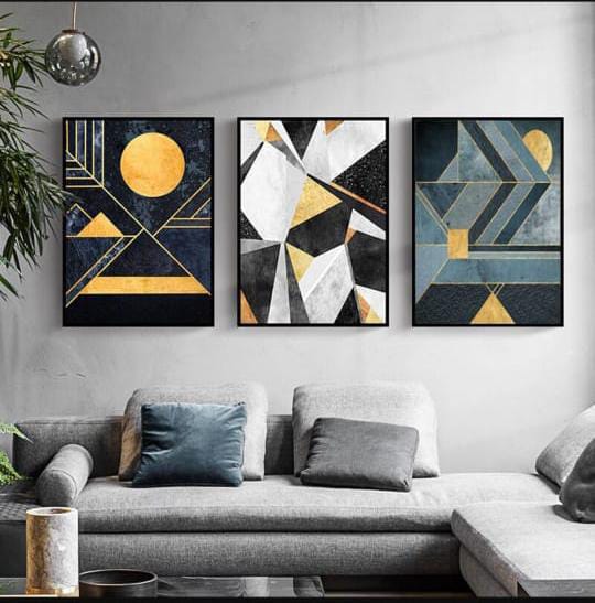 Modern Abstract Wall Art Set – 3 Wooden Frames (8x11”) with Geometric Gold & Black Designs | Easy Wall Mounting with Double Tape - Image 2