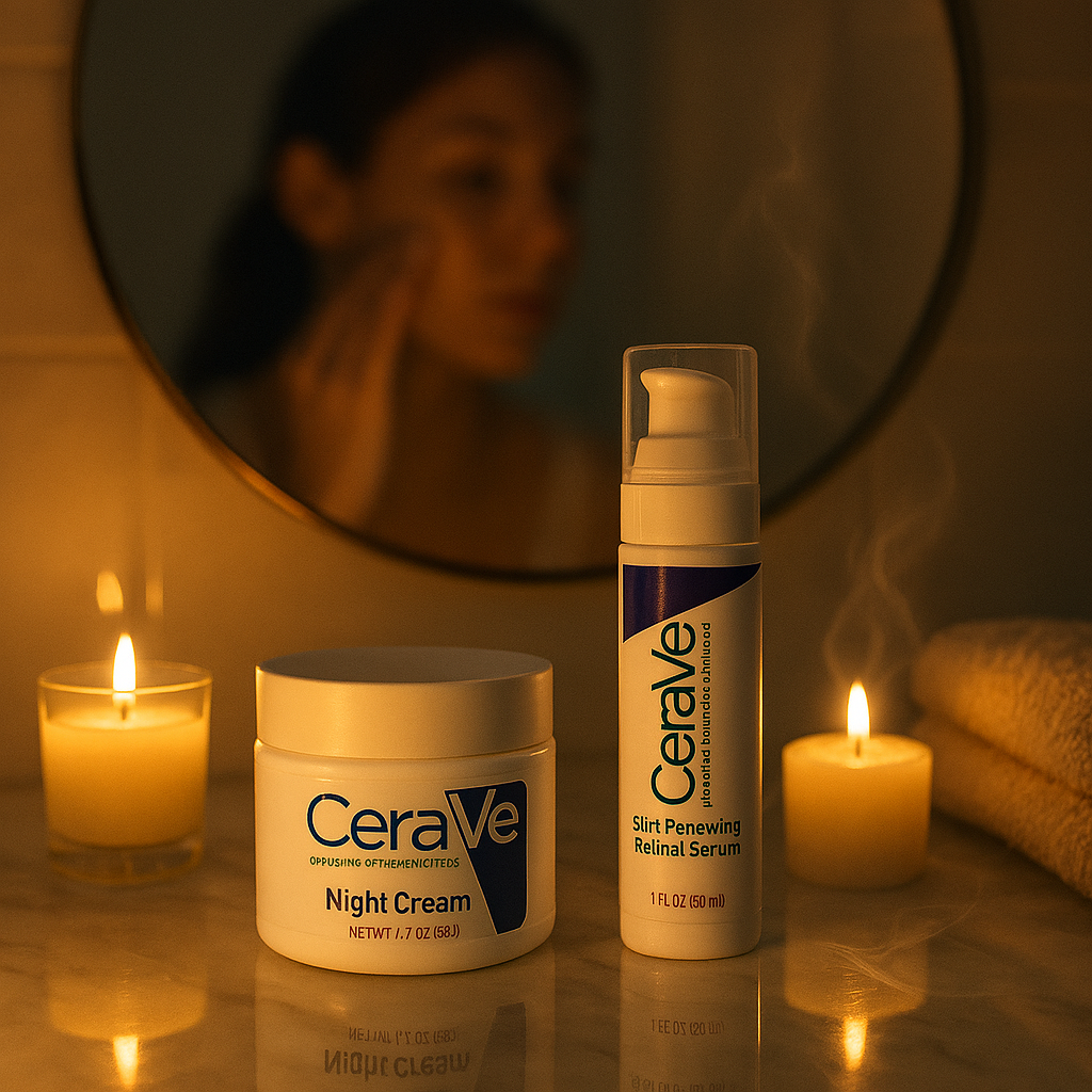 CeraVe Skincare Set – Night Cream, Retinol Serum, Acne Foaming Cream Cleanser, and Hydrating Mineral Sunscreen SPF 50 – Dermatologist Developed