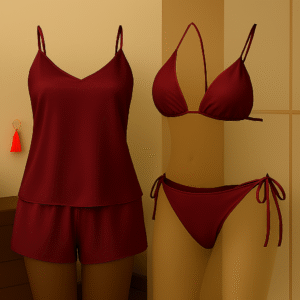 Premium Satin Sleepwear & Lingerie Combo for Women | Camisole, Shorts & Halter Bikini | Free Size | (DC-4002)