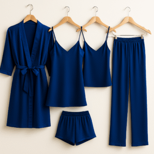 5-Piece Satin Sleepwear Set – Robe, Camisole, Shorts, Pants & Slip Dress (DC-5002)