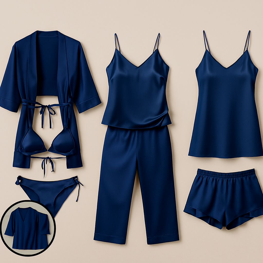 7-Piece Satin Sleepwear & Lingerie Set for Women – Luxury Nightwear Collection with Robe, Slip Dress, Camisole & More (DC-7001) - Image 3