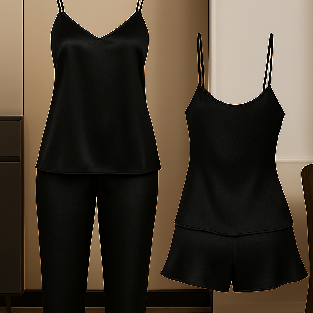 3-Piece Satin Sleepwear Set for Women | Camisole with Pajama & Shorts Combo | Free Size 28–38 | Available in Maroon, Black & Blue (DC-3005) - Image 2