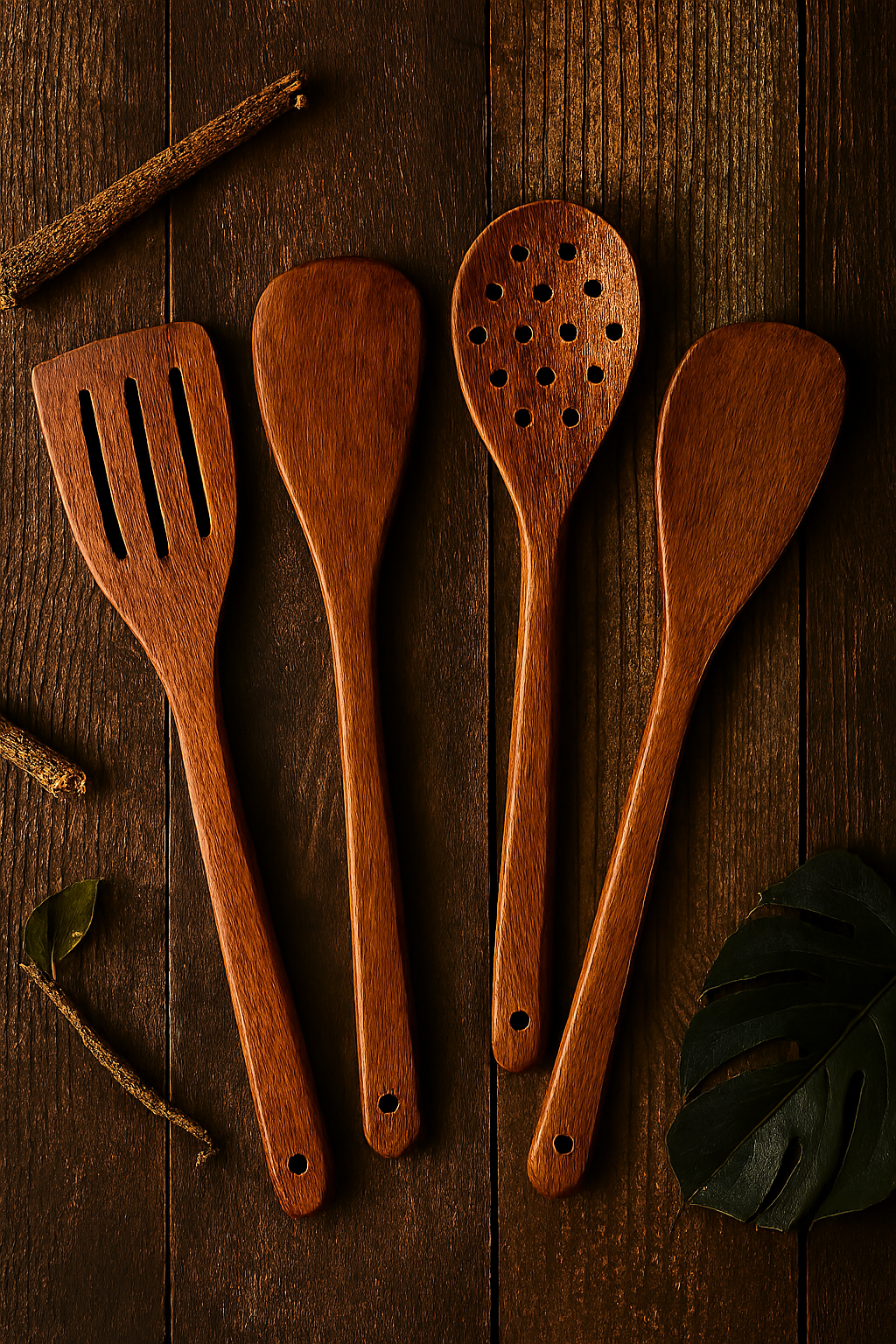 Pack Of 4 - Wooden Spoon Set - Light Brown Kitchen Tools & Gadgets | Kitchen Essentials for Daily Meal Preparation, Suitable for All Types of Cooks from Beginners to Experts. - Image 2
