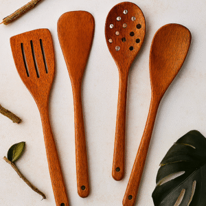 Pack Of 4 - Wooden Spoon Set - Light Brown Kitchen Tools & Gadgets | Kitchen Essentials for Daily Meal Preparation, Suitable for All Types of Cooks from Beginners to Experts.