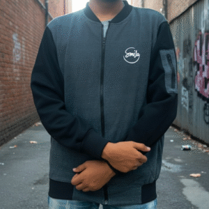 New Winter Collection Charcoal Grey “Smile” Printed Zipper Jacket for Men & Boys – Premium French Fleece, Stylish, Warm & Comfortable Winter Wear (M, L, XL)