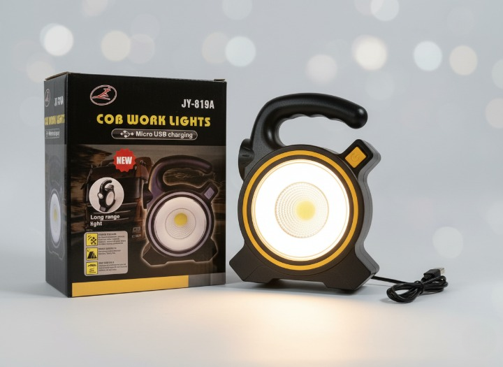 COB LED Work Light JY-819A – Rechargeable Portable Torch with Micro USB Charging, Ultra-Bright Illumination & Durable Design for Home, Car & Outdoor Use - Image 2
