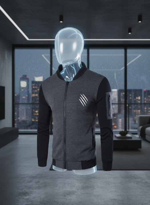 New Winter Collection Charcoal Grey Printed Zipper Jacket for Men & Boys – Premium French Fleece, Smart Fit, Stylish & Comfortable Winter Wear