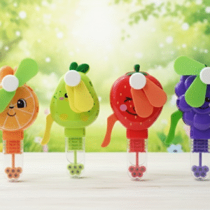 Handheld Fruit Shape Toy Fan for Kids – Cute Cartoon Design, Safe Soft Blades, Portable Mini Fan for Summer Play & Cooling (Random Design)