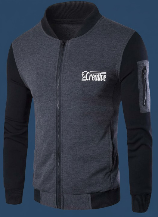 New Winter Collection Charcoal Grey “Be Creative” Printed Zipper Jacket for Men & Boys – French Fleece, Premium Quality, Stylish & Comfortable Winter Wear - Image 2