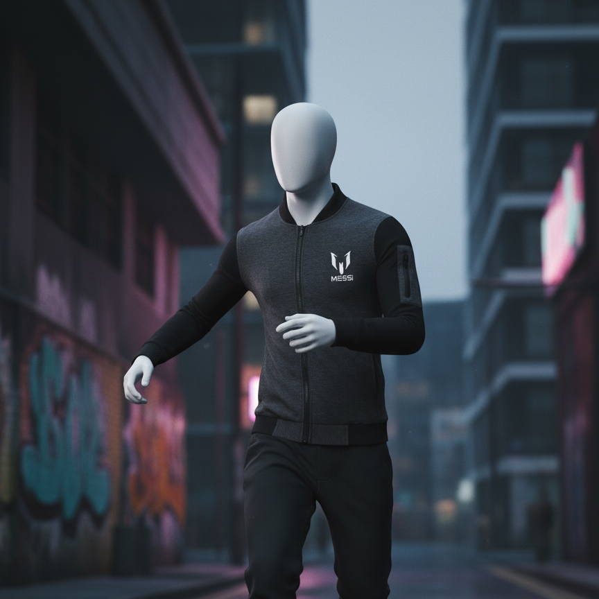 New Winter Collection Charcoal Grey Messi Printed Zipper Jacket for Men & Boys – Premium French Fleece, Smart Fit, Stylish & Comfortable Winter Wear - Image 2