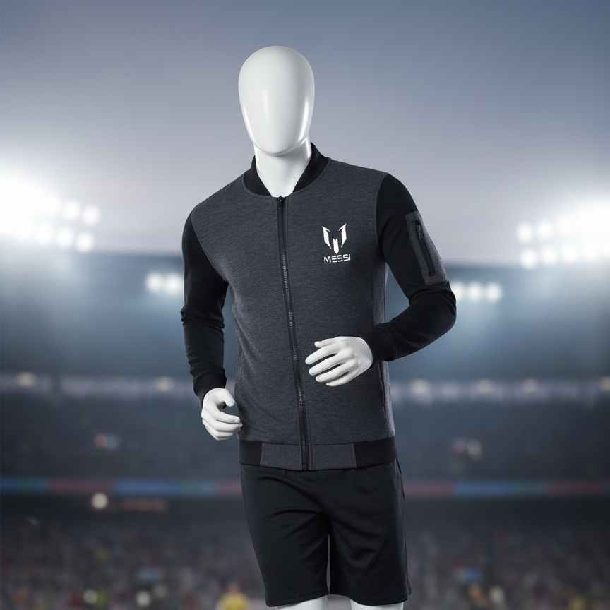 New Winter Collection Charcoal Grey Messi Printed Zipper Jacket for Men & Boys – Premium French Fleece, Smart Fit, Stylish & Comfortable Winter Wear - Image 3