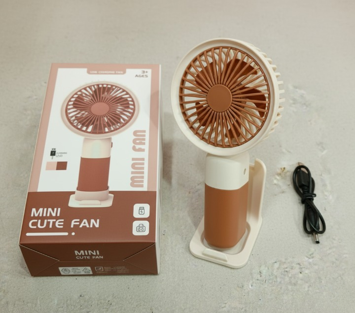 Mini Cute Fan – Portable USB Rechargeable Handheld Cooling Fan for Kids & Adults, Stand/Base Included (Random Color)