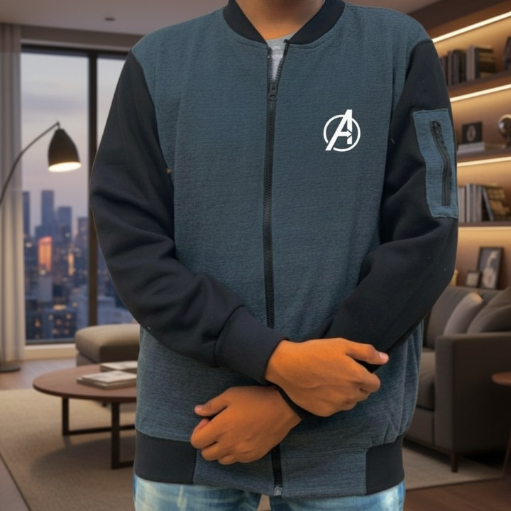New Winter Collection Charcoal Grey Avenger Printed Zipper Jacket for Men & Boys – Premium French Fleece, Stylish, Comfortable & Durable Winter Wear - Image 4