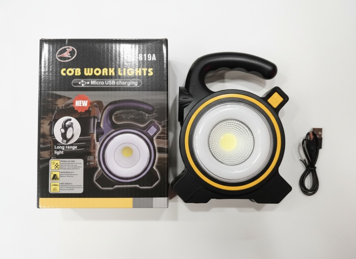 COB LED Work Light JY-819A – Rechargeable Portable Torch with Micro USB Charging, Ultra-Bright Illumination & Durable Design for Home, Car & Outdoor Use