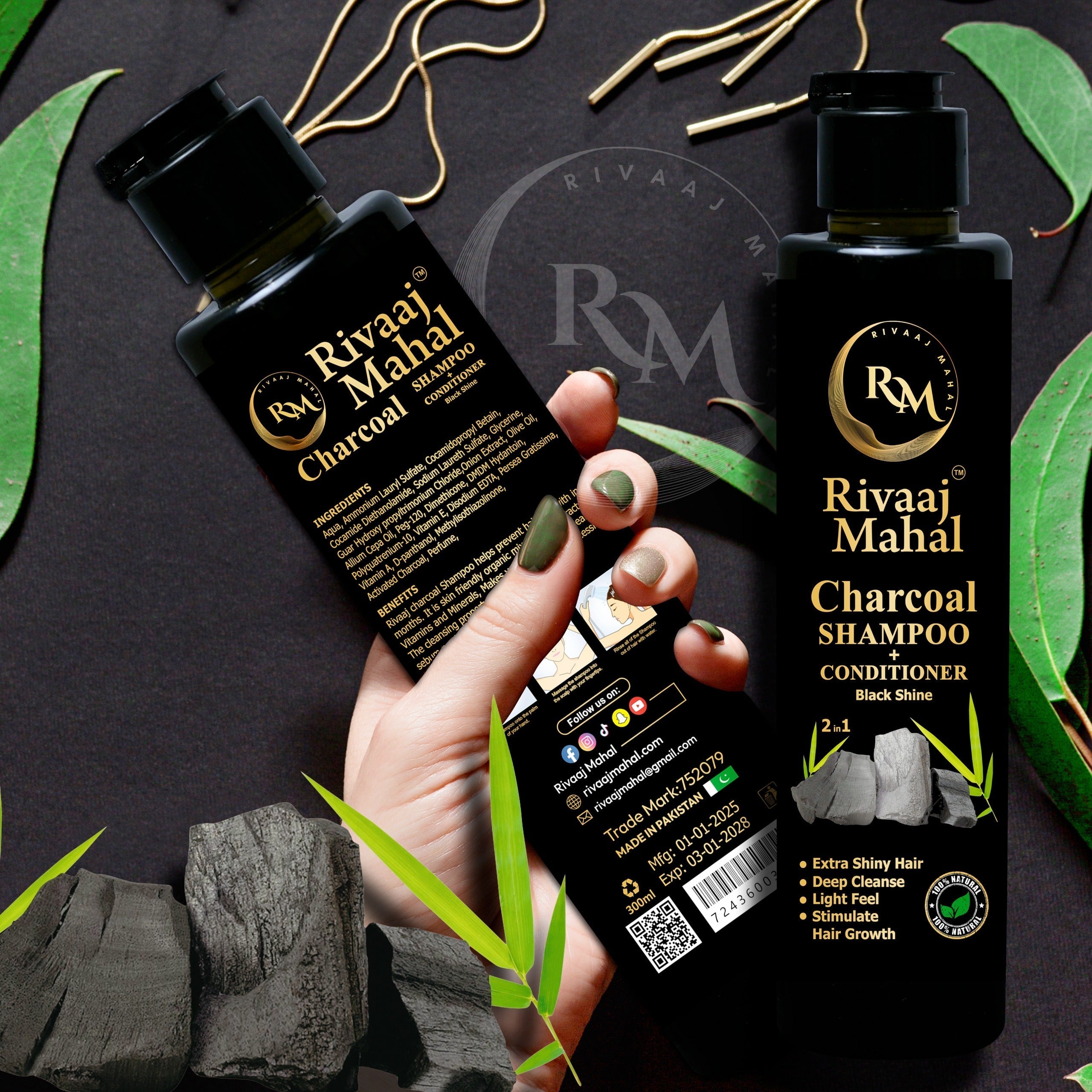 Rivaaj Mahal Charcoal Shampoo - Best Quality Shampoo | Charcoal Shampoo | Rivaj Mahal - 200ml - Image 2