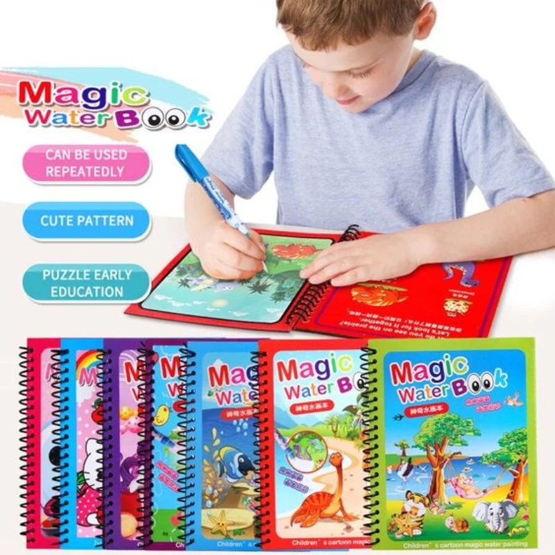 Magic Water Coloring Book for Toddlers - Reusable Water Painting Book with Pen (Random Design) - Educational Travel Toy for Kids - Image 2