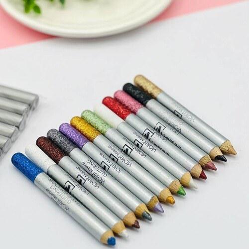 Pack of 12 Flormar Glitter multipurpose pencils Glitter Eyeliner Pencils - Metallic Colors Eyeliners Eyeshadow Pencil Set, Natural Long Lasting (Random Color)