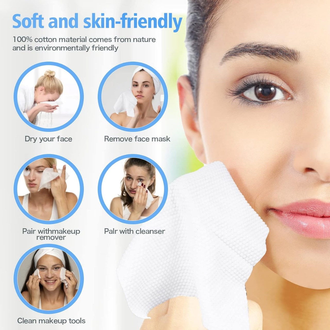 Disposable Face Towel – 70 Pcs Ultra Soft, Thickened Cotton Tissues | Lint-Free, Multi-Purpose Facial Dry Wipes for Skincare, Makeup Removal & Cleansing - Image 2