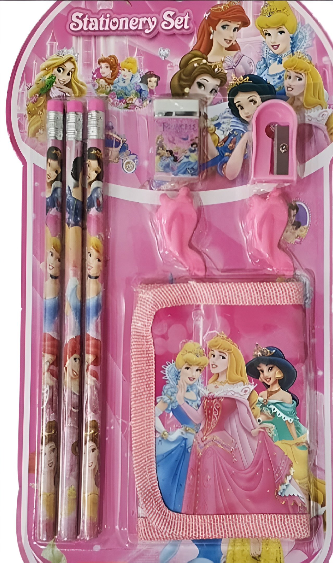 8 Pcs Disney Stationery Gift Set for Kids – Includes Pencils, Eraser, Sharpener, Pencil Caps & Wallet (Random Character) - Image 2