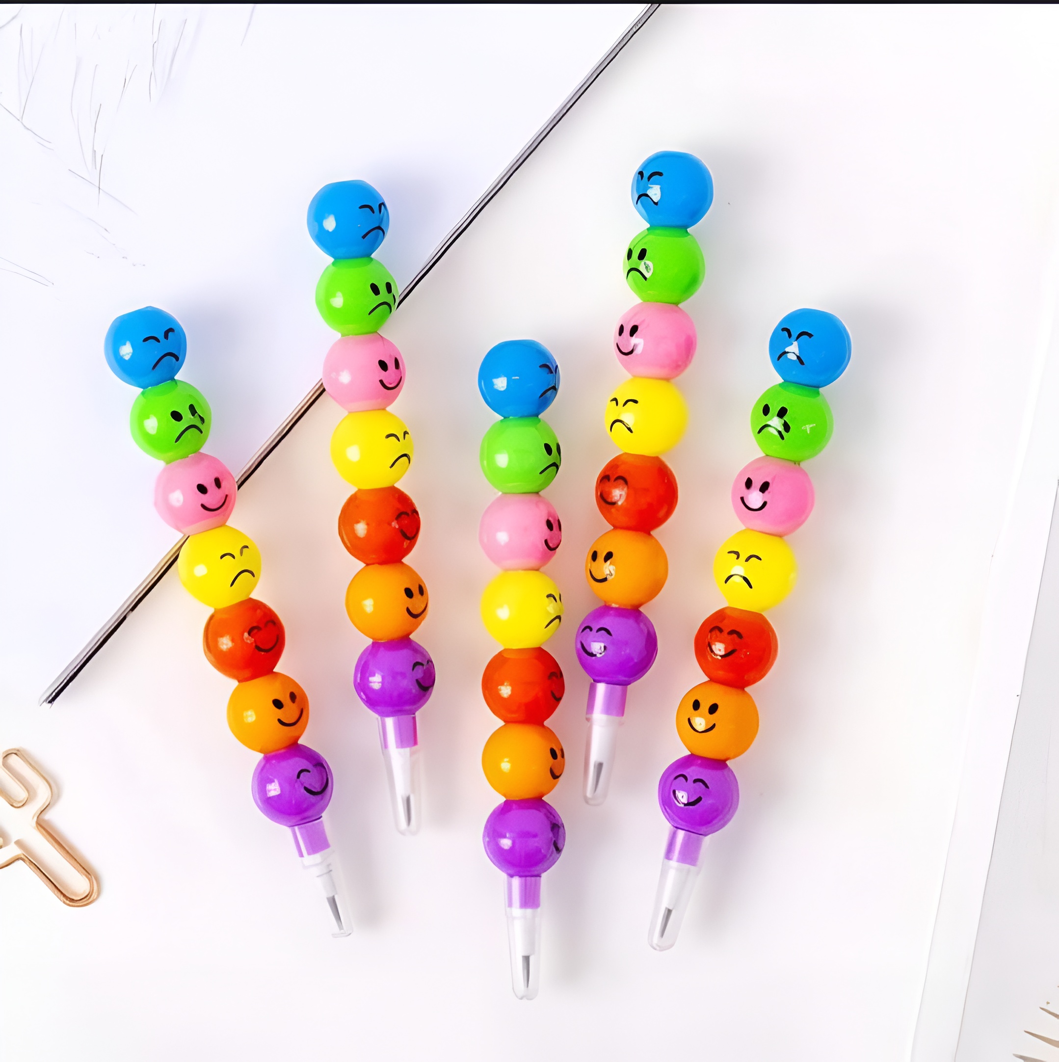 4 Pcs Smiley Cartoon Stationery Pencils – Fun Rainbow Pens with Cute Funny Faces for Kids, Students, and Gifts (Random Color) - Image 4