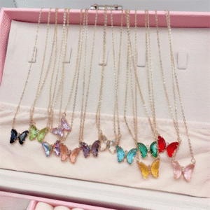 Crystal Butterfly Pendant Necklace for Women – Gold Chain Fashion Jewelry Gift (AWT-108)