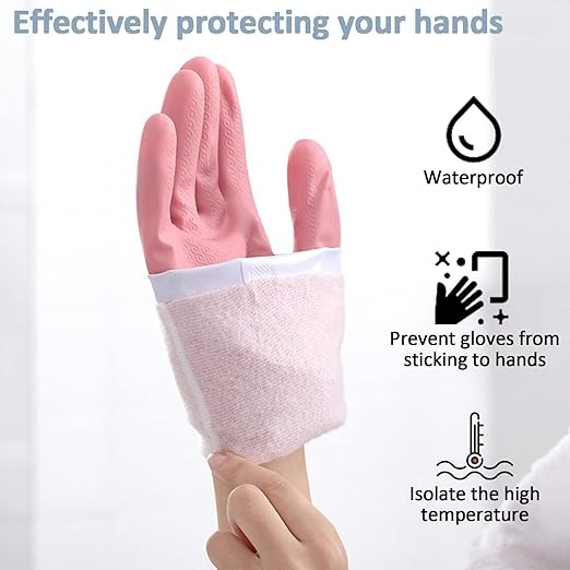 Long Reusable Dishwashing Gloves with Warm Fleece Lining – Extra Long Waterproof Rubber Cleaning Gloves, Anti-Slip, Heat Resistant for Kitchen, Laundry, and Household Use (Random Color) - Image 3