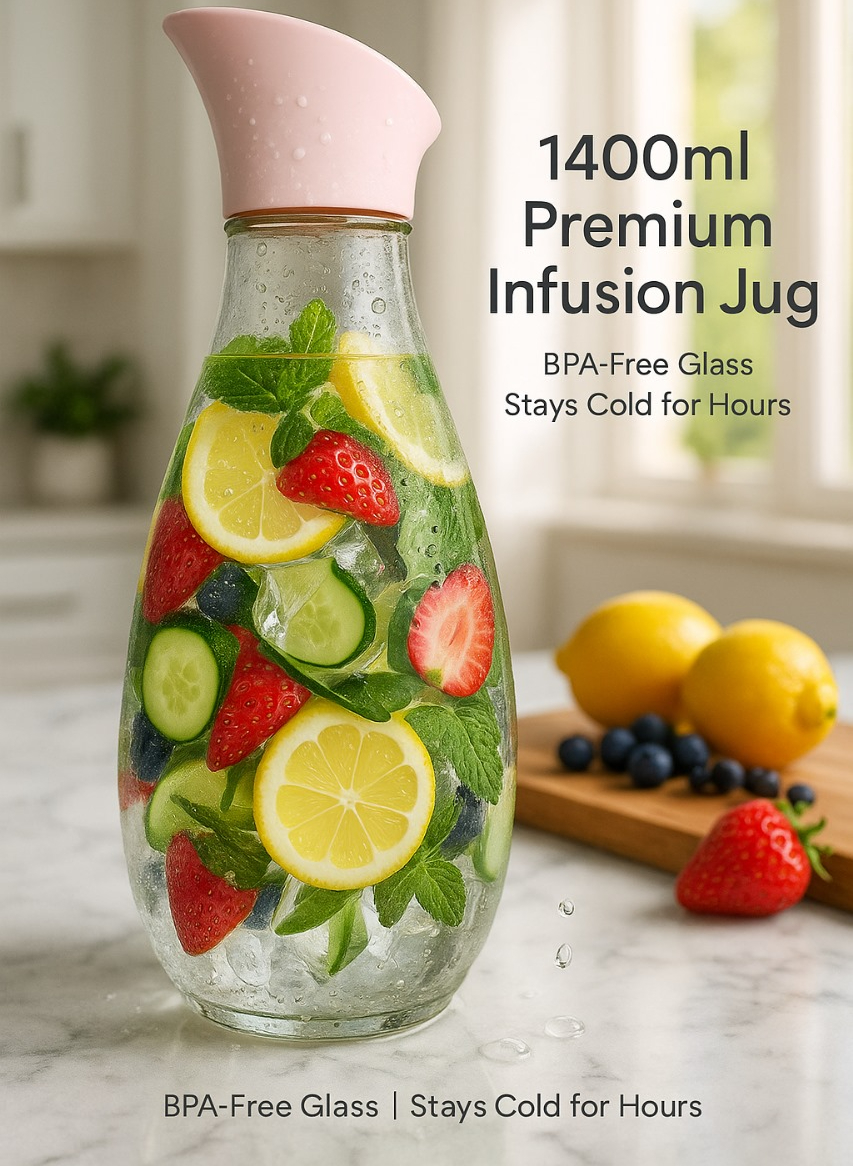 1400ml Hard Glass Water Jug with Lid – Heat-Resistant Pitcher for Water, Juice, Iced Tea, Milk & Beverages