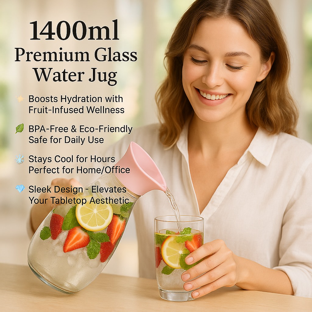 1400ml Hard Glass Water Jug with Lid – Heat-Resistant Pitcher for Water, Juice, Iced Tea, Milk & Beverages - Image 3
