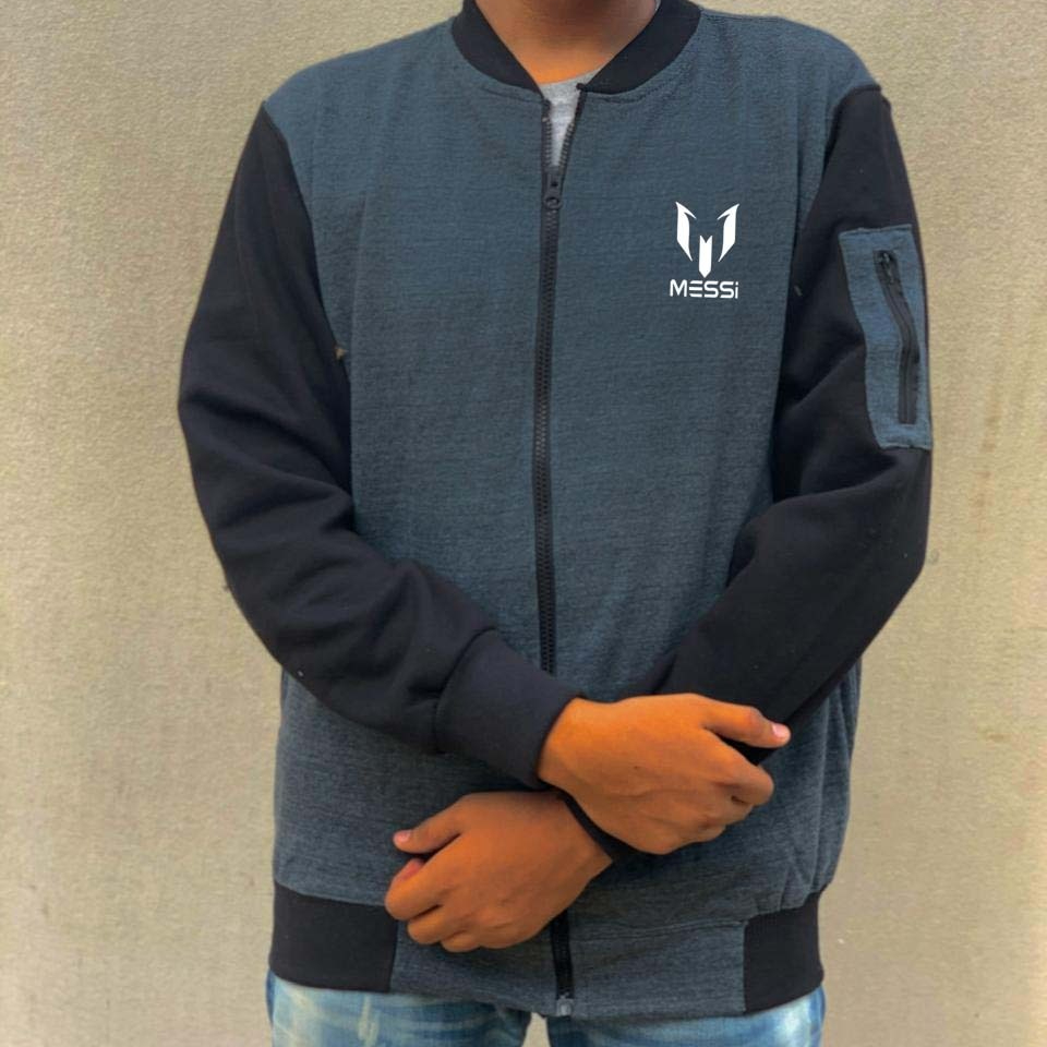 New Winter Collection Charcoal Grey Messi Printed Zipper Jacket for Men & Boys – Premium French Fleece, Smart Fit, Stylish & Comfortable Winter Wear - Image 4