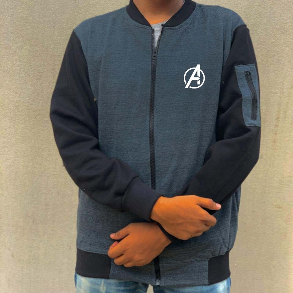 New Winter Collection Charcoal Grey Avenger Printed Zipper Jacket for Men & Boys – Premium French Fleece, Stylish, Comfortable & Durable Winter Wear - Image 2