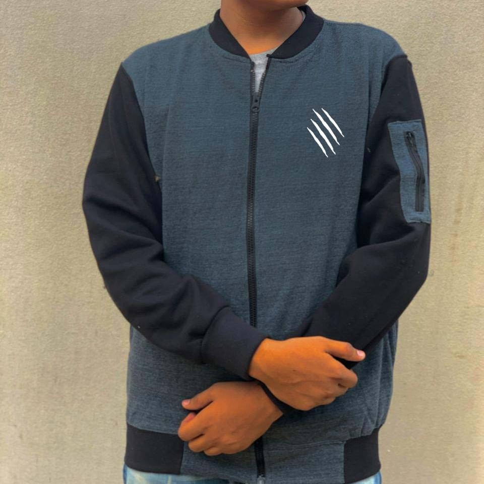 New Winter Collection Charcoal Grey Printed Zipper Jacket for Men & Boys – Premium French Fleece, Smart Fit, Stylish & Comfortable Winter Wear - Image 3