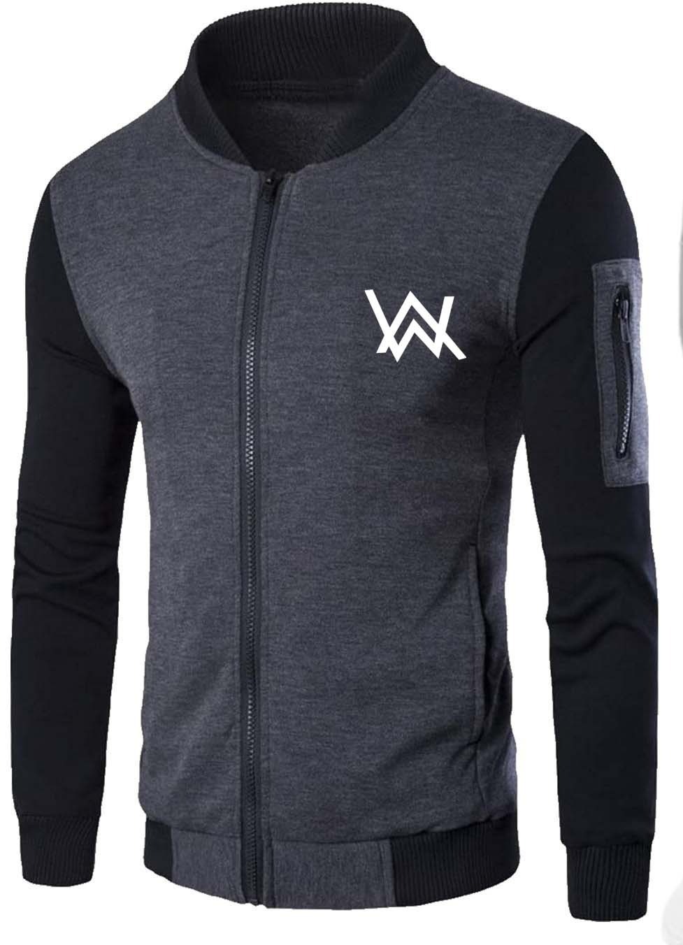 NEW Winter Collection Charcoal Grey WA Printed Zipper Jacket for Men & Boys – Premium Fleece Material, Stylish Bomber Design, Full Front Zipper Closure - Image 3