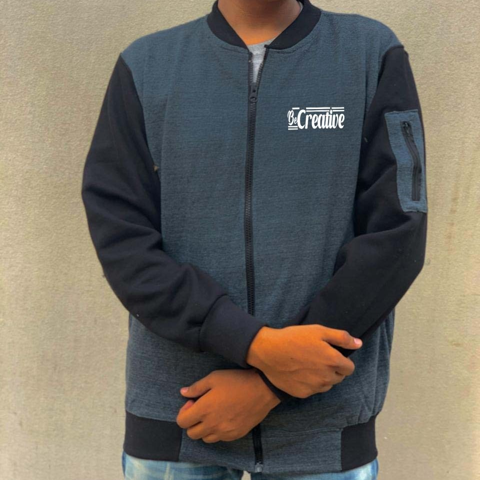 New Winter Collection Charcoal Grey “Be Creative” Printed Zipper Jacket for Men & Boys – French Fleece, Premium Quality, Stylish & Comfortable Winter Wear - Image 3